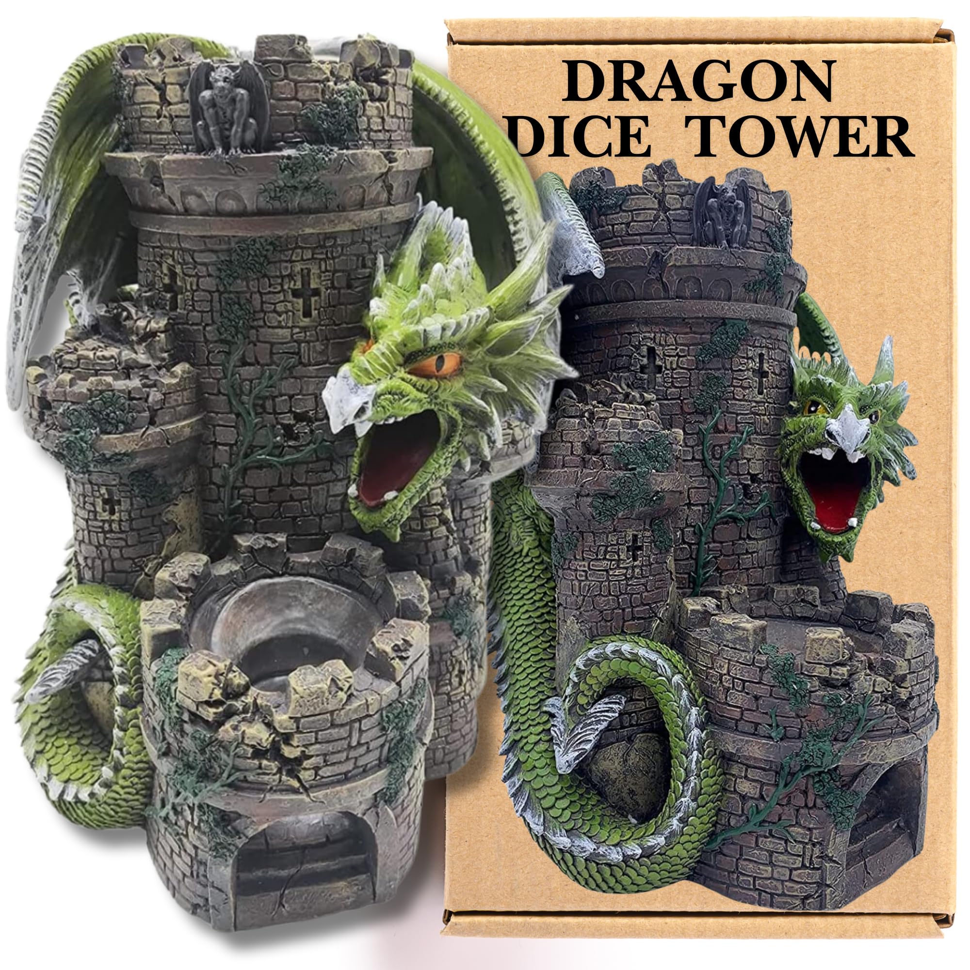 Grinning Gargoyle Green Dragon Keep DnD Dice Tower - Amazing Hand Painted 26cm Resin Dice Roller - Perfect Dungeons and Dragons Dice Tower - Pathfinder Roleplaying Game Tower for Rolling Dice