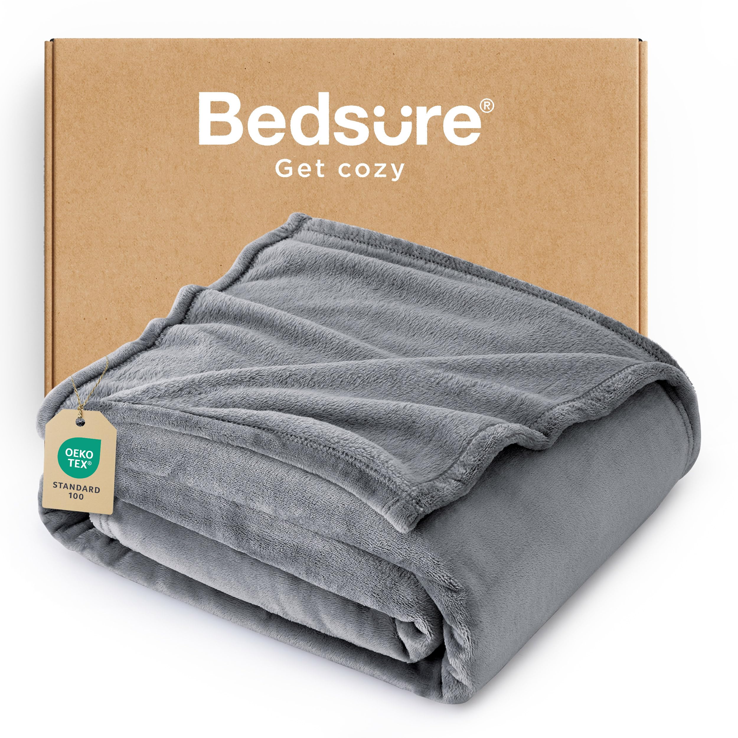 Bedsure Plush Blanket Fleece Blanket - Soft Warm Living Blanket, Sofa Blanket, XL Blanket, Sofa Blanket, Living and Plush Blankets 150x200cm, Grey OEKO-TEX STANDARD 100