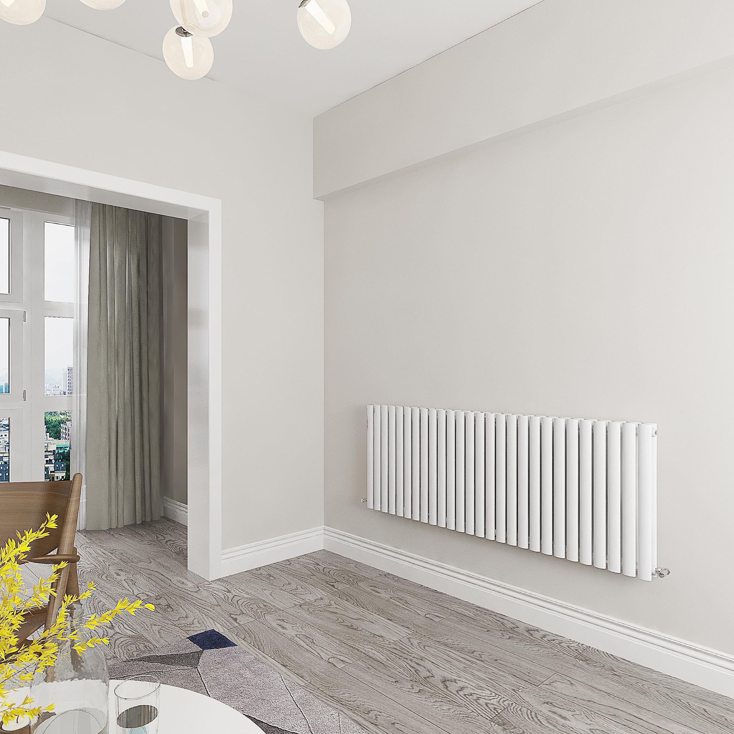 Skybathroom | 600x1593mm Horizontal White Oval Double Panel Central Heating Radiator