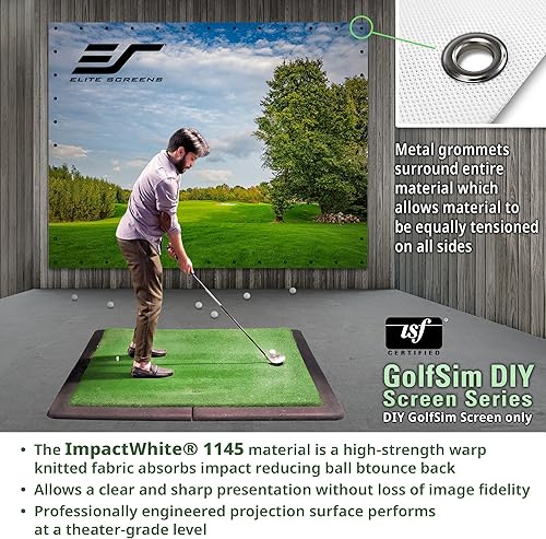 Miniatura 3 de Elite Screens GolfSim - Pantalla de proyección de impacto para bricolaje, 10 x 10 pies, pantalla de simulación multideporte con ojales de metal.