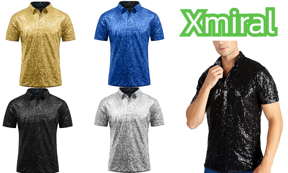 70er Jahre Disco Hemd Herren - Pailletten Shirt Mit Glitzer Effekt
