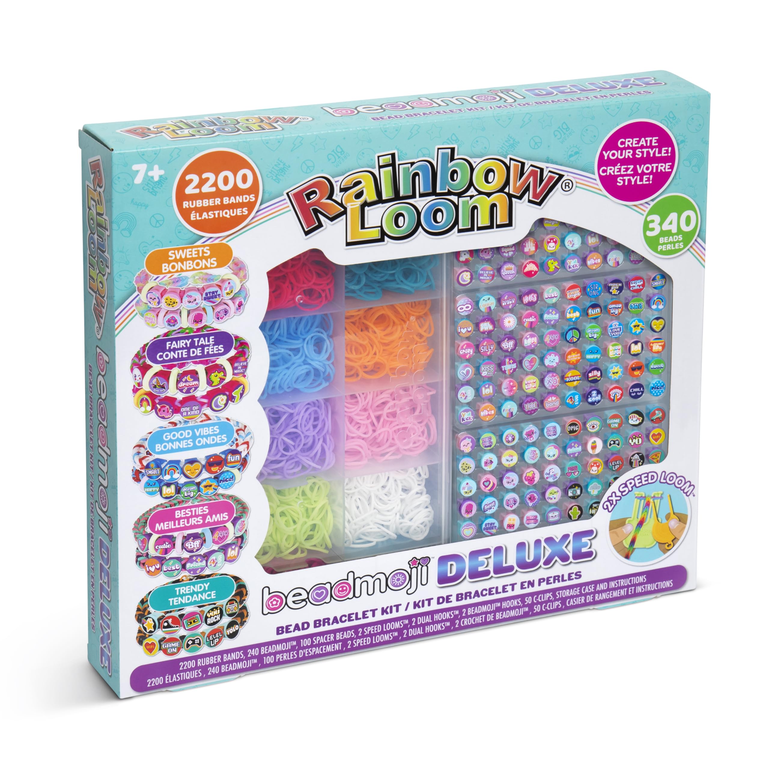 Bandai - Rainbow Loom Beadmoji Deluxe - Zestaw elastycznych bransoletek i koralików - Kreatywny wypoczynek - Zawiera 2200 gumek, 340 koralików z wzorami - zabawka dla dzieci od 7 lat - CD0094