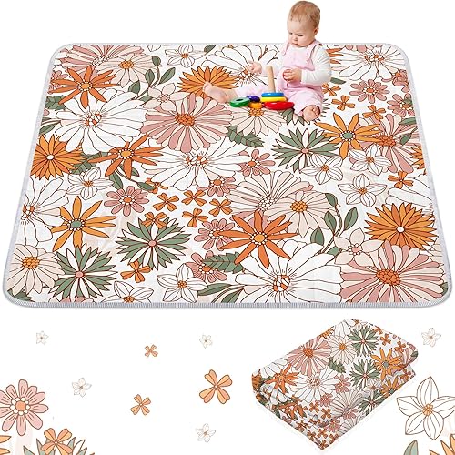 Wesiti Alfombra de juego portátil floral para bebé, 50 x 50 pulgadas, lavable, plegable, antideslizante, acolchada, tapete de juego para niños,