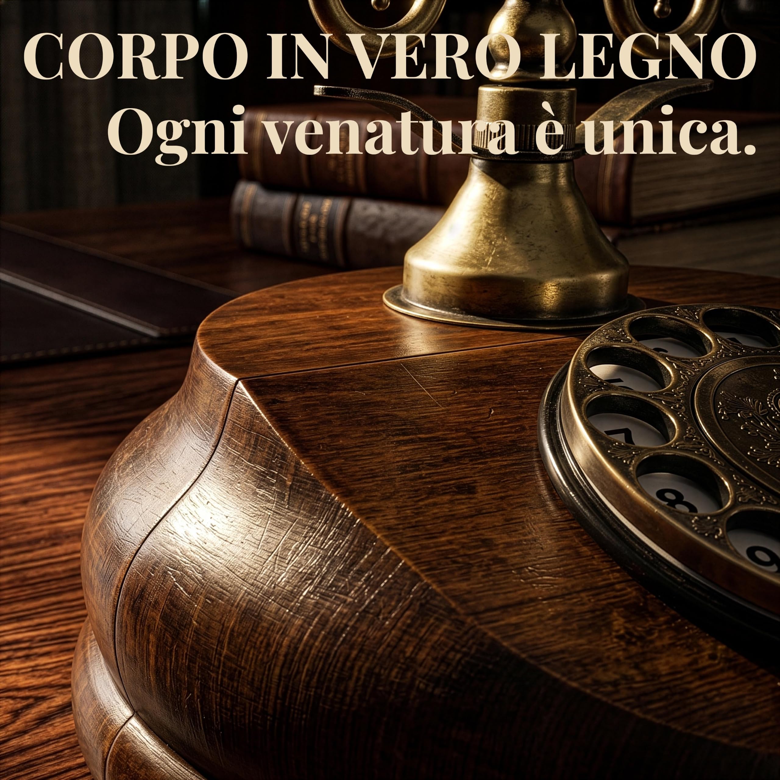 Opis Technology 1921 Cable Modello A — Telefono Fisso Vintage in Legno, Telefono Antico da Tavolo con Disco Combinatore e Campana in Metallo (Senza Bluetooth)