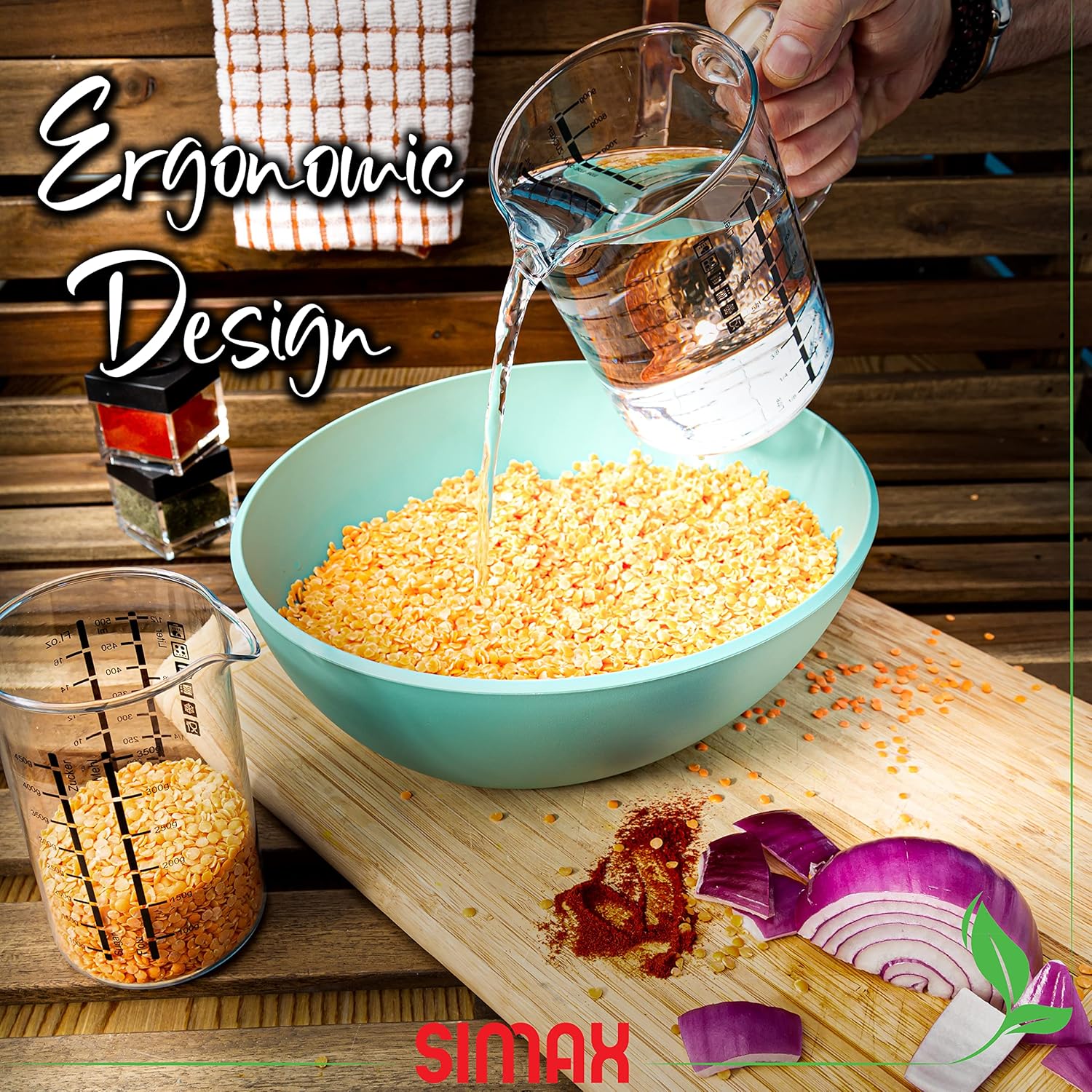 Simax Glass Measuring Cup, Durable Borosilicate Glass, Pack of 2 includes 32 oz and 16 oz Easy to Read Metric Measurements in Liter, Milliliter, Ounce, Sugar Grams, Drip Free Spout, Microwave Safe