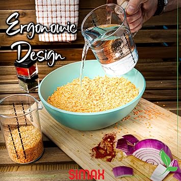 Simax Glass Measuring Cup, Durable Borosilicate Glass, Pack of 2 includes 32 oz and 16 oz Easy to Read Metric Measurements in Liter, Milliliter, Ounce, Sugar Grams, Drip Free Spout, Microwave Safe