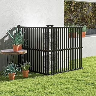 Happygrill 2 Panels Air Conditioner Fence, 45”W x 45”H Garden Fence, Vinyl Trash Can Pool Equipment Enclosure w/Metal Ground Stakes, Outdoor Privacy Fence Screen for Garden Patio Lawn AC Unit, Black