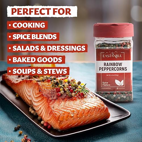 Miniatura 3 de Eastanbul Granos de pimienta enteros arcoíris para molinillo de 4.9 onzas, granos de pimienta arcoíris enteros blanco, verde, rojo, pimienta negra