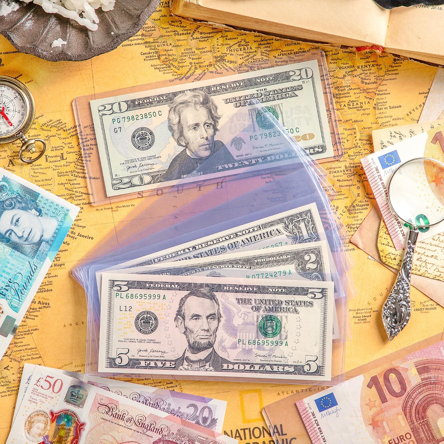 Uncle Paul 80PCS Banknotes Top-Insert Holders - Currency PVC | Transparent Bill Money Top-Load Sleeves Display Holder for Regular Bills Protector Storage Cases Collectors PN03L80