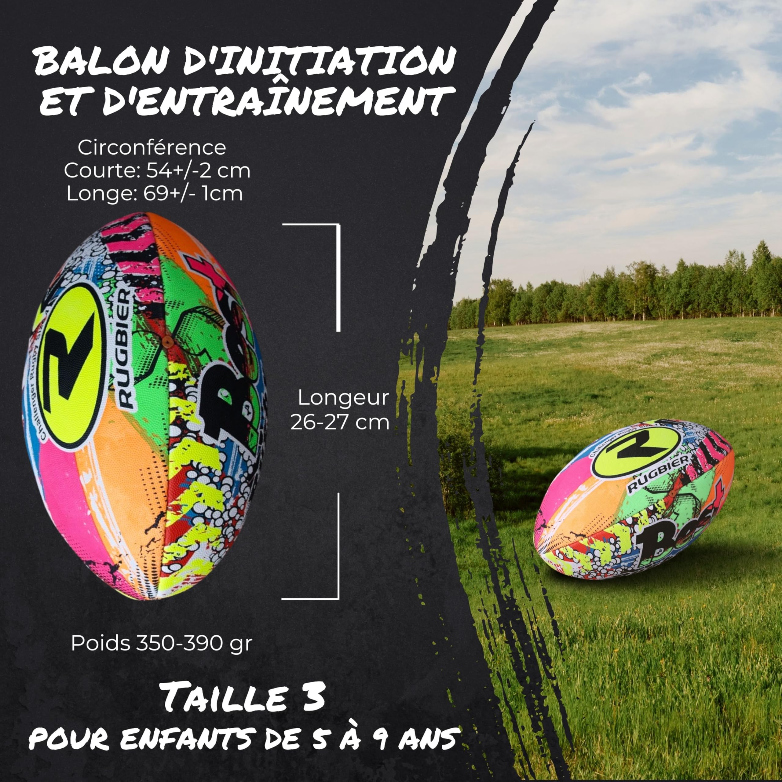 Ballon de Rugby pour Enfants T3 – Ballon pour École - Initiation et Entraînement - Design Exclusif - Modèle Best Rugby