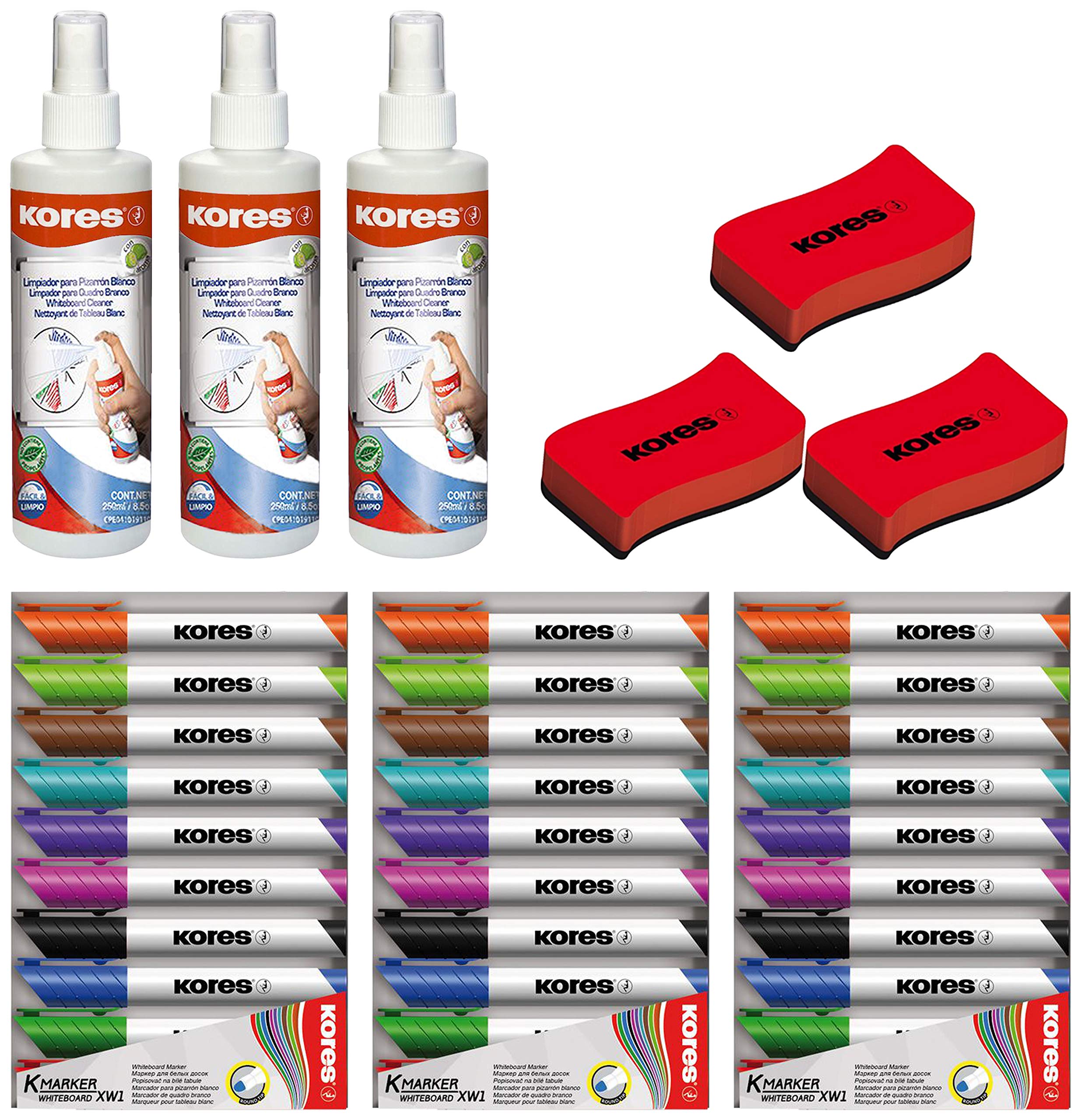 Kores Whiteboard Reiniger, Pump-Spray-Flasche, 250 ml (3, Whiteboard-Reiniger + Löscher + 10 Marker)