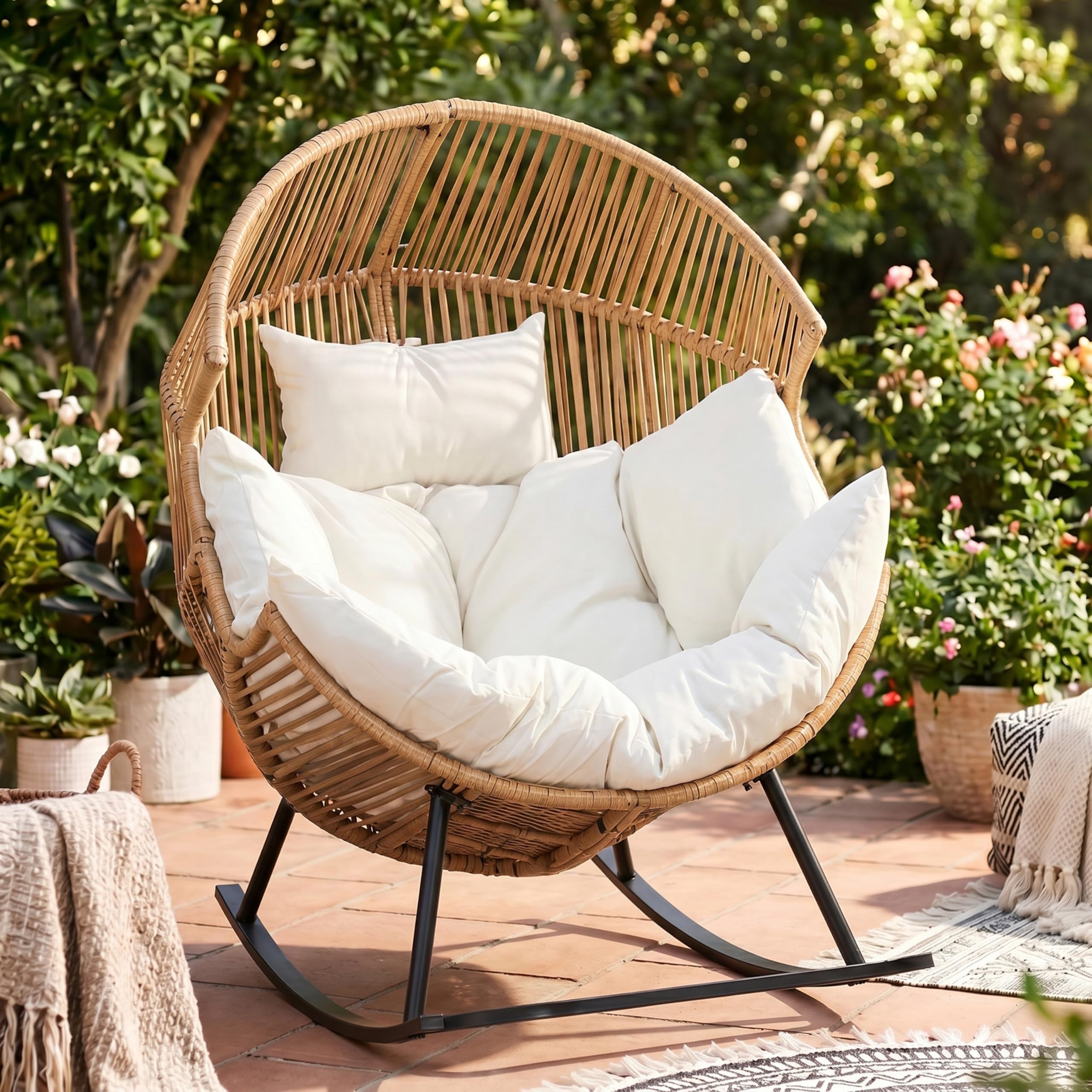 Loom Garden ホワイトアームチェア Amazon.com : JAMFLY Egg Chair Wicker Outdoor Chairs, Oversized