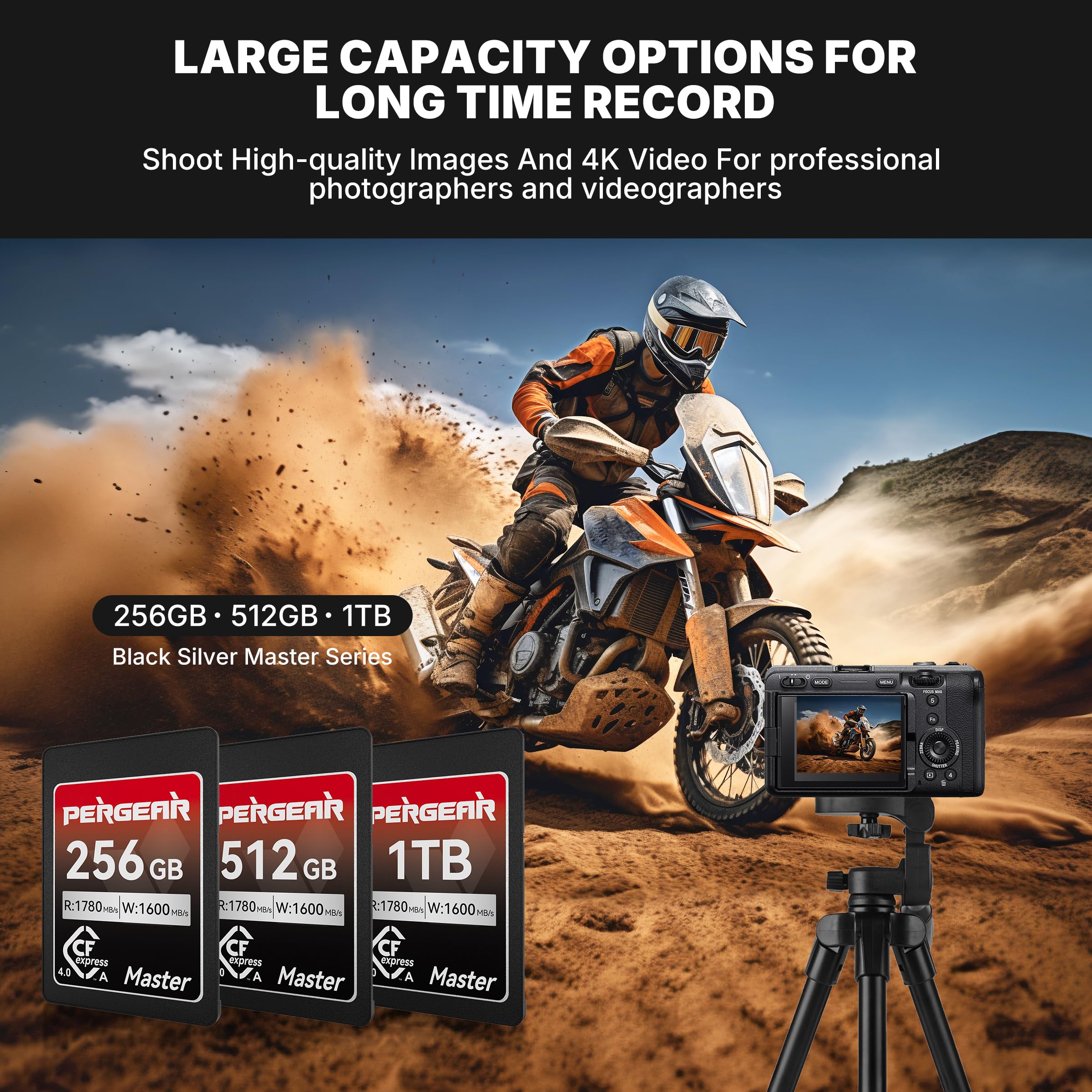 Pergear Scheda di memoria CFexpress 4.0 da 256 GB, velocità di lettura fino a 1780 MB/s, velocità di scrittura 1600 MB/s per 4K 120P, 8K 30P (confezione da 2) Master Series, compatibile con fotocamere