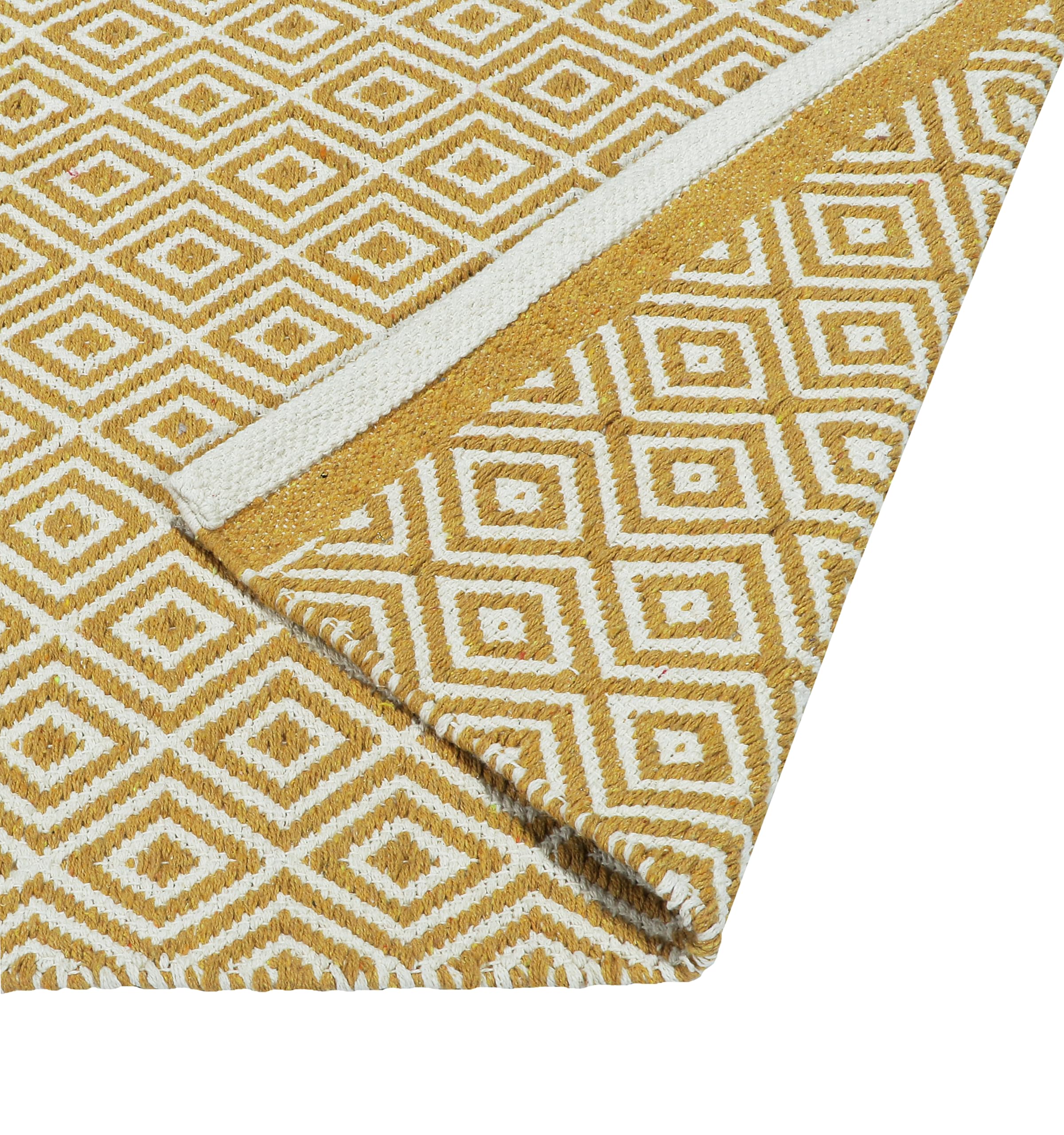 ALSTONIA Handmade Organic Natural Cotton Reversible Yoga Mat/Yoga Rug/Exercise, Workout, & Fitness Rug Made of 100% Cotton Designer Absorbent & Washable,Size- 22x60 Inches (Yellow Diamond) 2