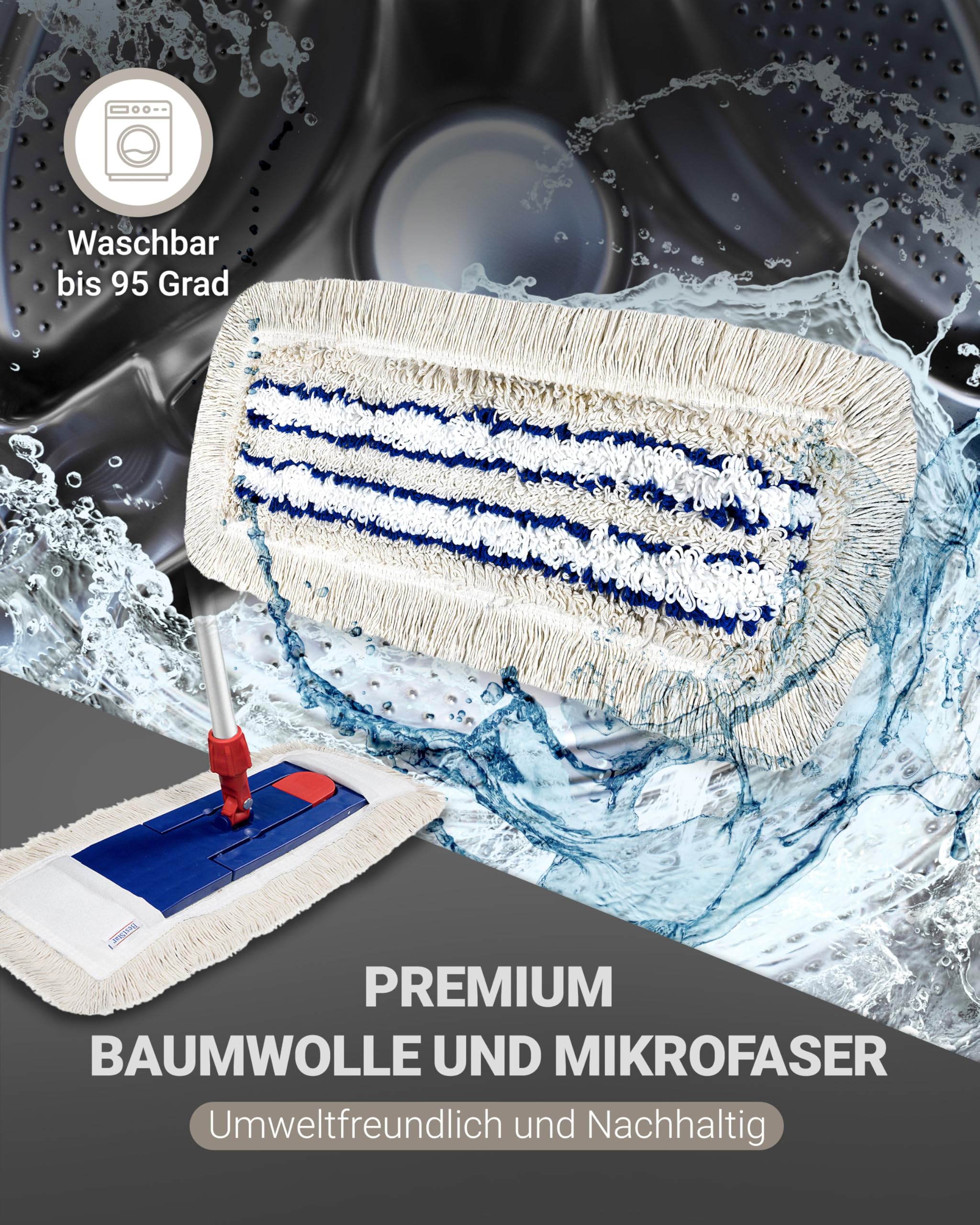 10 Stück 50cm Profi Baumwolle Wischmop Baumwollmop Bodenwischer Wischmopp Prime Mop Best 50 cm