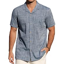 JOGAL Mens Chambray Button Down Shirt Short Sleeve Casual Cuban Shirts