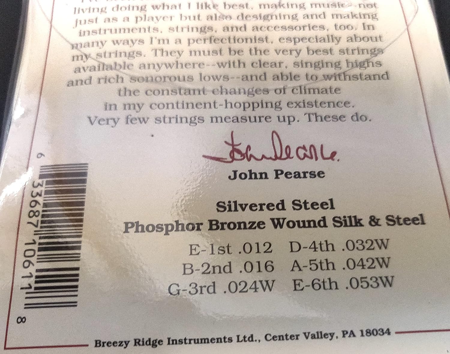 John Pearse Guitar Strings 3 pack Acoustic Silk Wound Phos Bronze #610LM