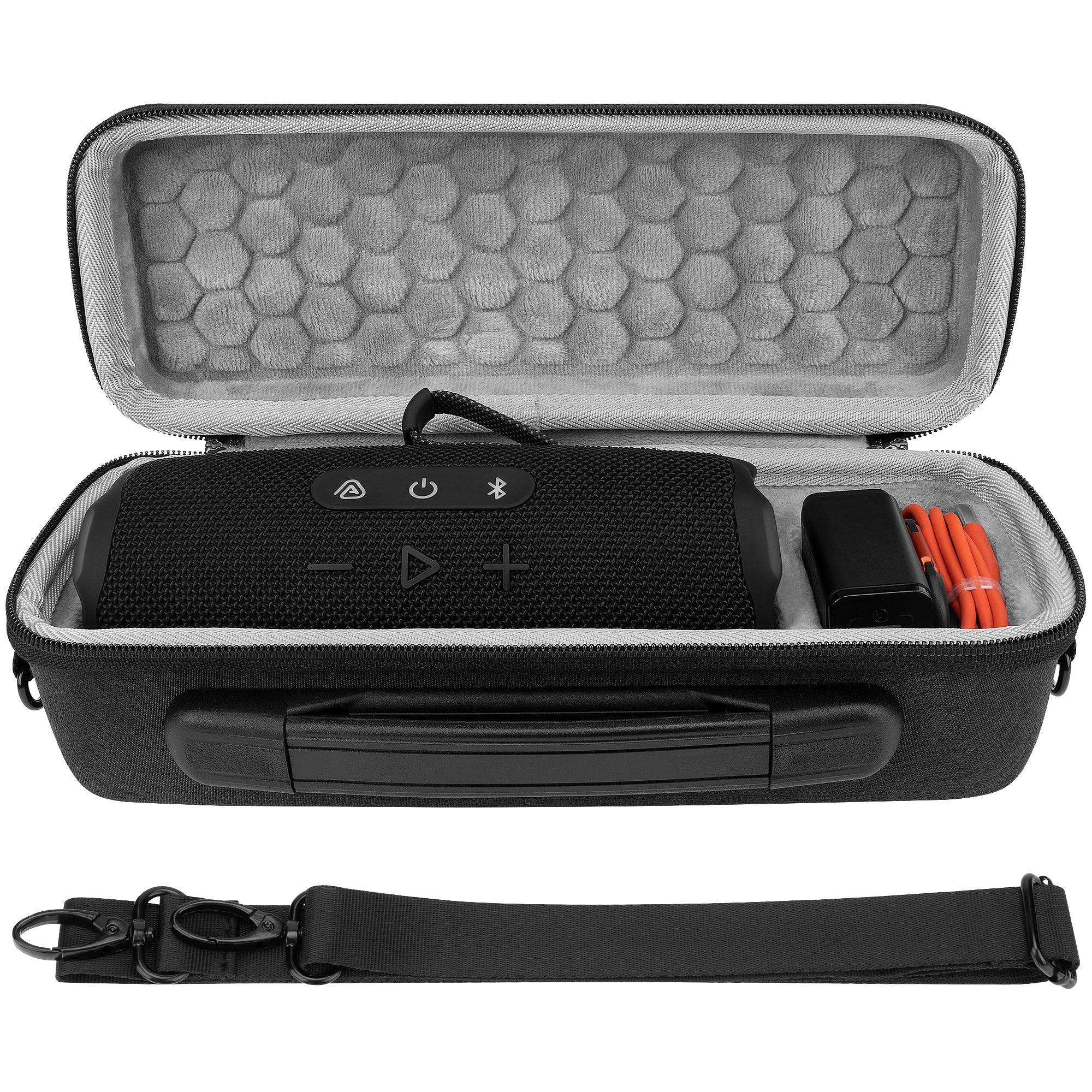 GEEKRIA Shield Speaker Case Compatible with JBL Flip 7/6/5 Replacement Hard Shell Portable Protective Carrying Bag With Cable Storage, Keychain Hook,