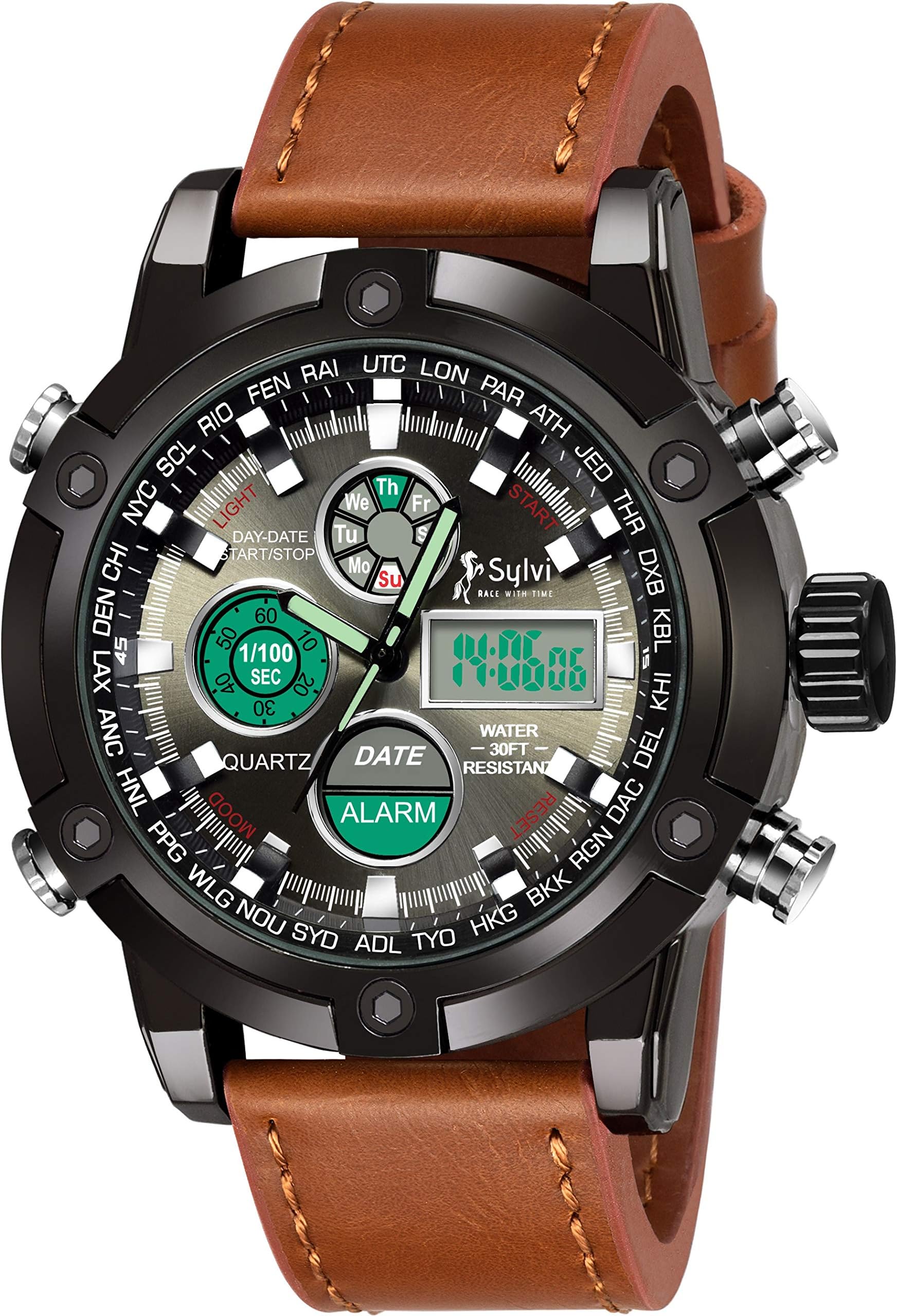 VILAM Analog Men's Watch (Black Dial, Brown Colored Strap)
