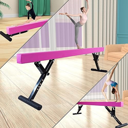 Miniatura 10 de Viga de equilibrio ajustable para niños, haz de gimnasia de 8 pies de todos los niveles de gimnasia, vigas de piso alto y bajo, altura ajustable