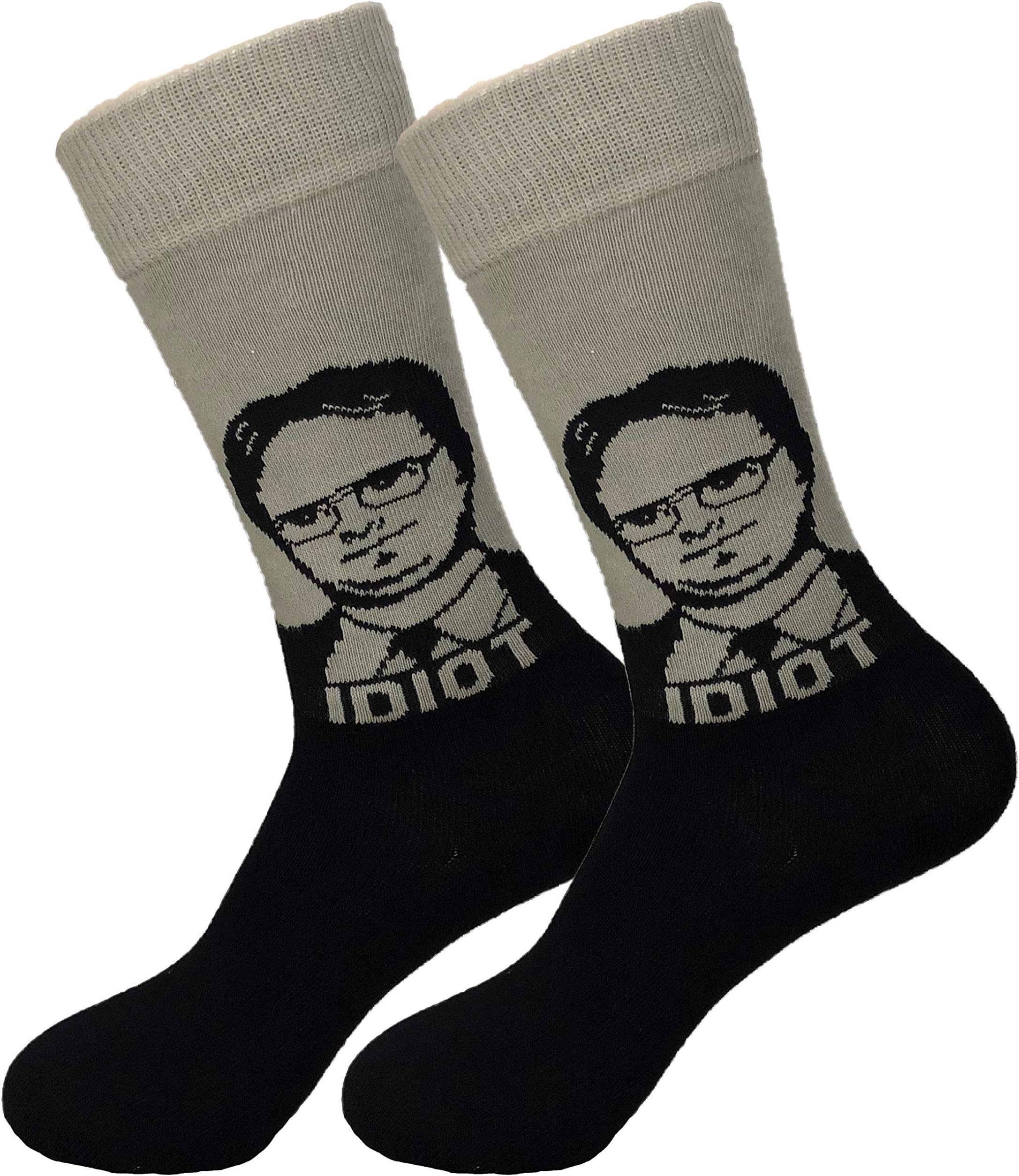 Balanced Co. Dwight Schrute Idiot Dress Socks Rainn Wilson Funny Socks Crazy Socks Casual Cotton Crew Socks