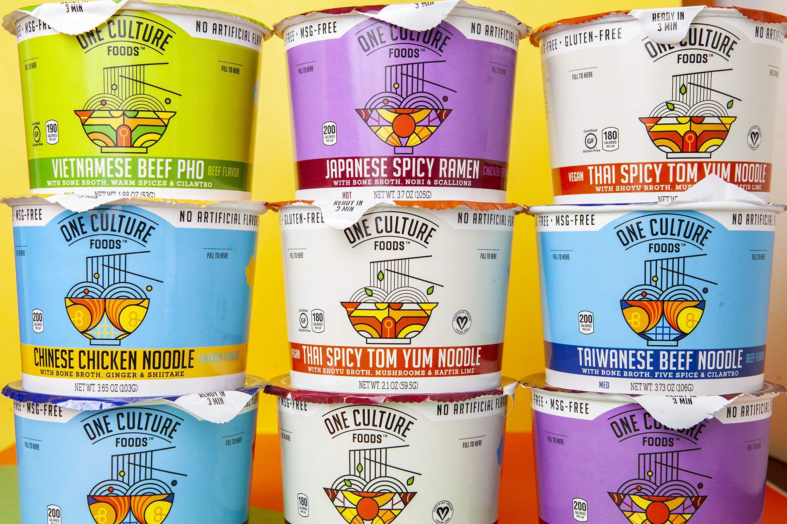 One Culture Foods Instant Cup Noodles, Variety - Natural - Non-GMO (Pack of 8)