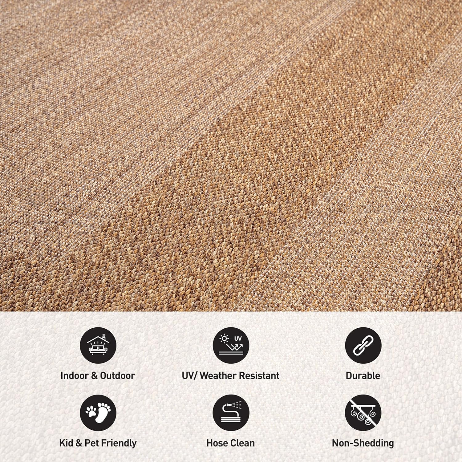Rugshop Geometric Border Indoor Outdoor Flat Woven Area Rug,Natural Jute-Style,Easy-Care Patio Rug for Backyard Porch Deck Balcony, 4' x 6' Sand/Natural