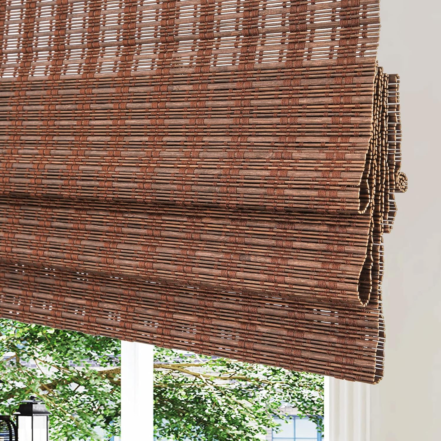 Cordless Bamboo Roman Shades, Custom Woven Wood Shades, Lined Blackout Bamboo Blinds