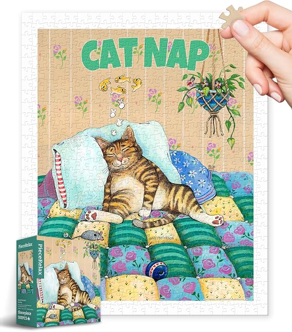 PieceRelax - Two Plastic Jigsaw Puzzles Bundle - 1000 Pieces Summer and 500 Pieces Gary Patterson - Cat Nap [H3441+H3468]