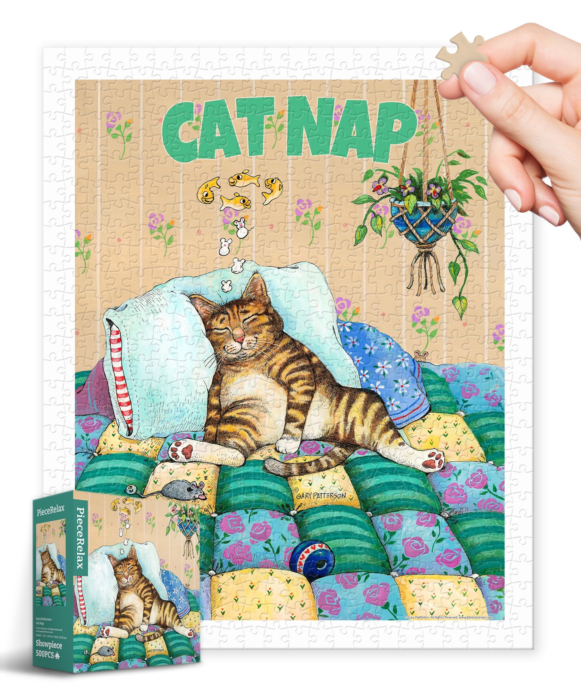 PieceRelax Plastic Jigsaw Puzzles for Adults 500 Pieces - Gary Patterson - Cat Nap Most Satisfying Table Games and Gifts No Puzzle Mat Required [H3468