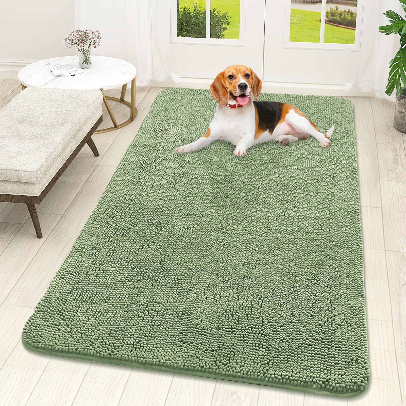 OLANLY Dog Door Mat for Muddy Paws 59x32, Super Absorbent Chenille Mud Mat