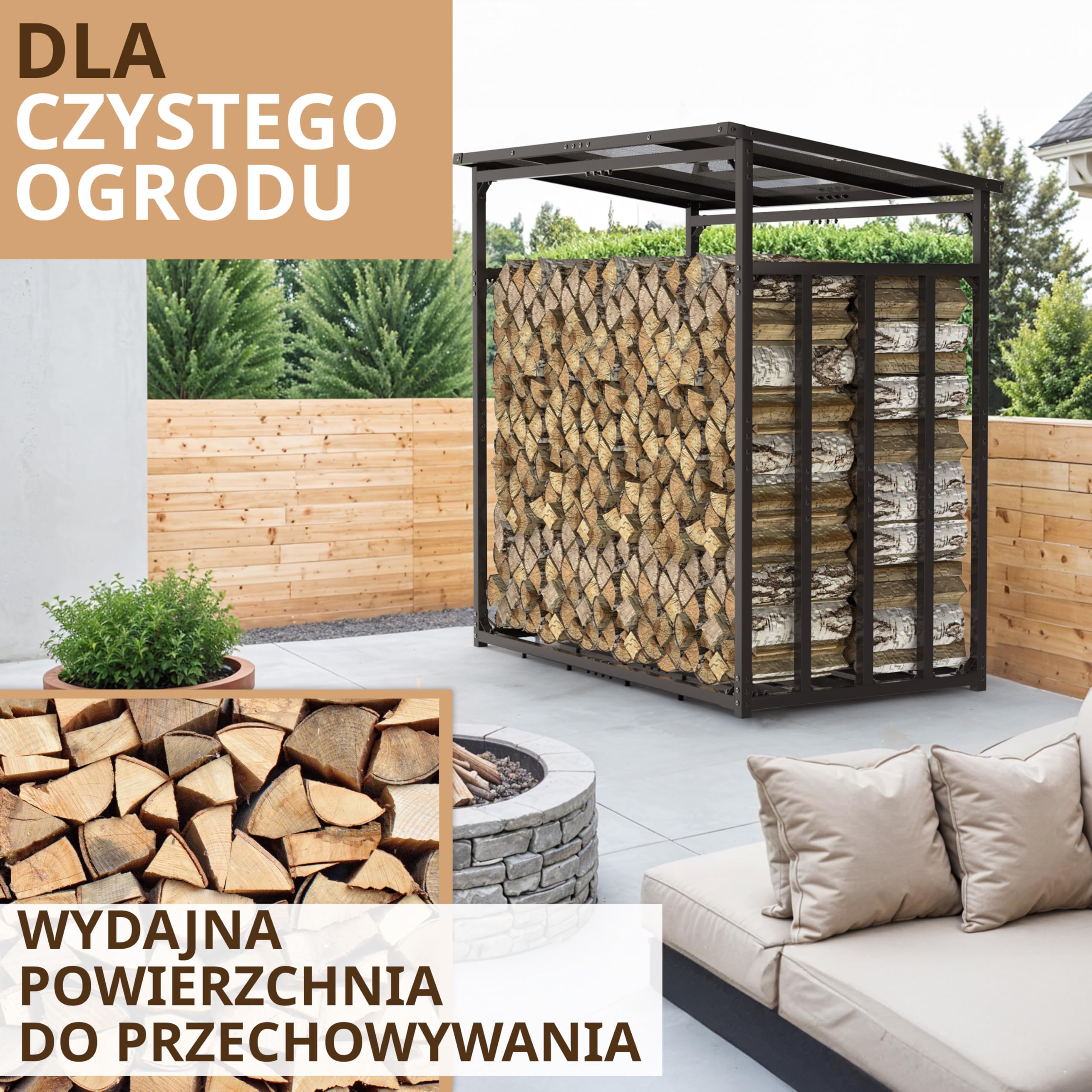 Metalowy regał na drewno opałowe, wymiary zewnętrzne 185 x 105 x 185 cm, ocynkowany 4 x 4 cm, przekrój 3,5 t, z dachem, stabilny drewniany stojak na drewno opałowe, regał