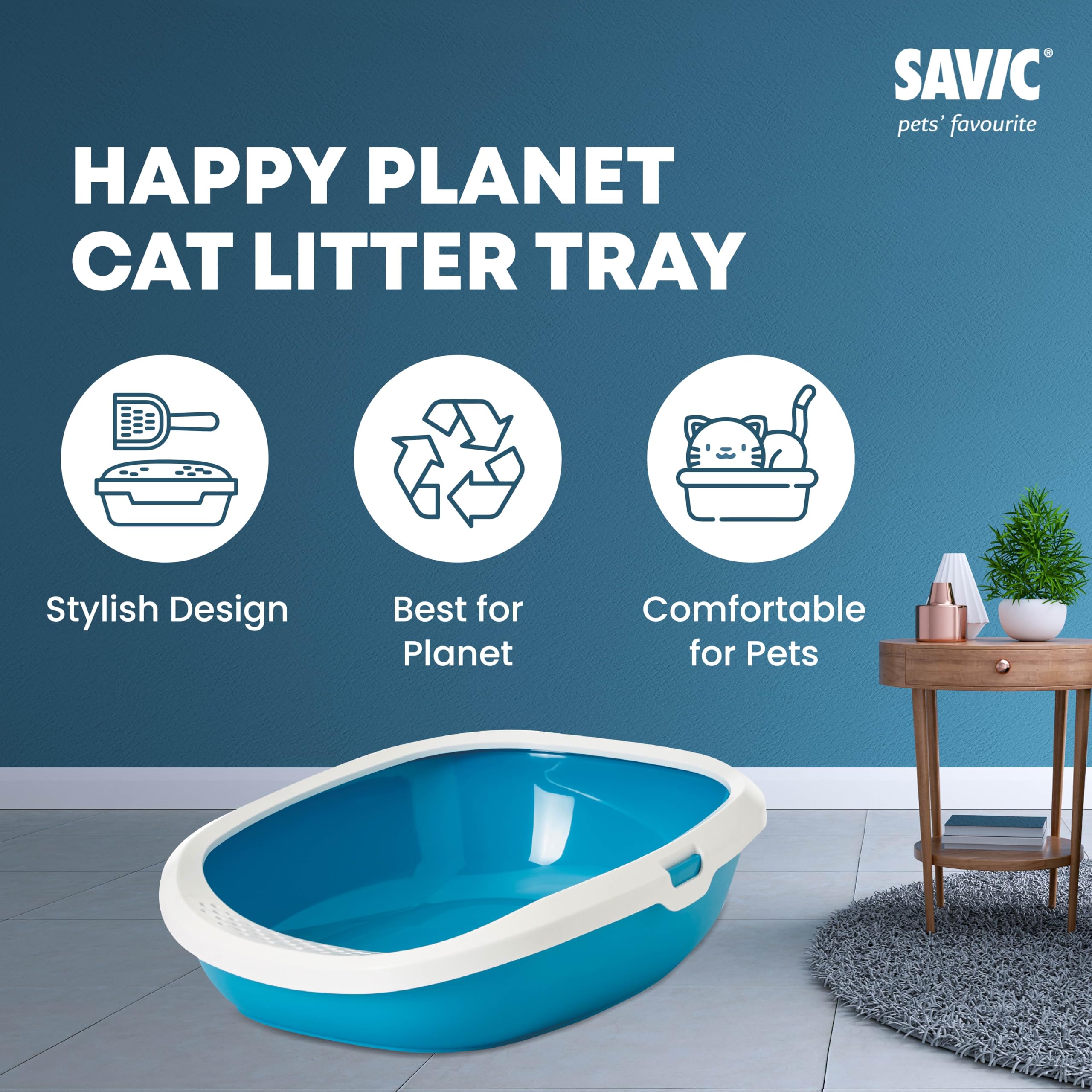 Savic Gizmo Cat Litter Tray with Rim - 17” Lightweight, Durable Litter Box for Cats & Kittens Odor-Reducing, Easy to Clean, Ideal for Toilet Training - Twilight Blue 3