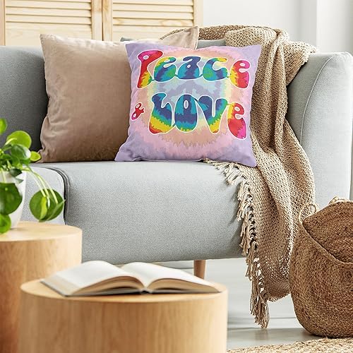 Miniatura 3 de Ambesonne Groovy - Funda de cojín con texto de paz y amor en patrón de efecto de teñido anudado, energética y juvenil divertida de los años 60 y 70,