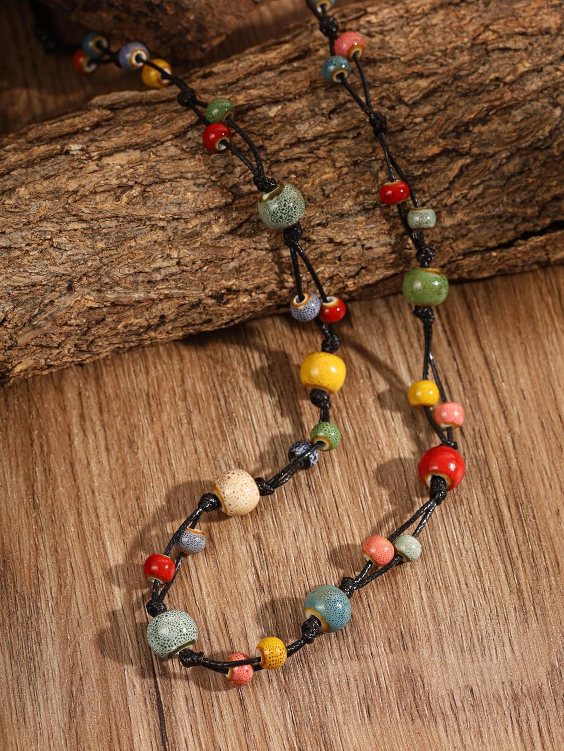 MINACHI Hippie Bohemian Colorful Ceramic Bead Long Strand Necklace, Boho Hippie Beach Summer Statement Jewelry Gift for Women - Image 3