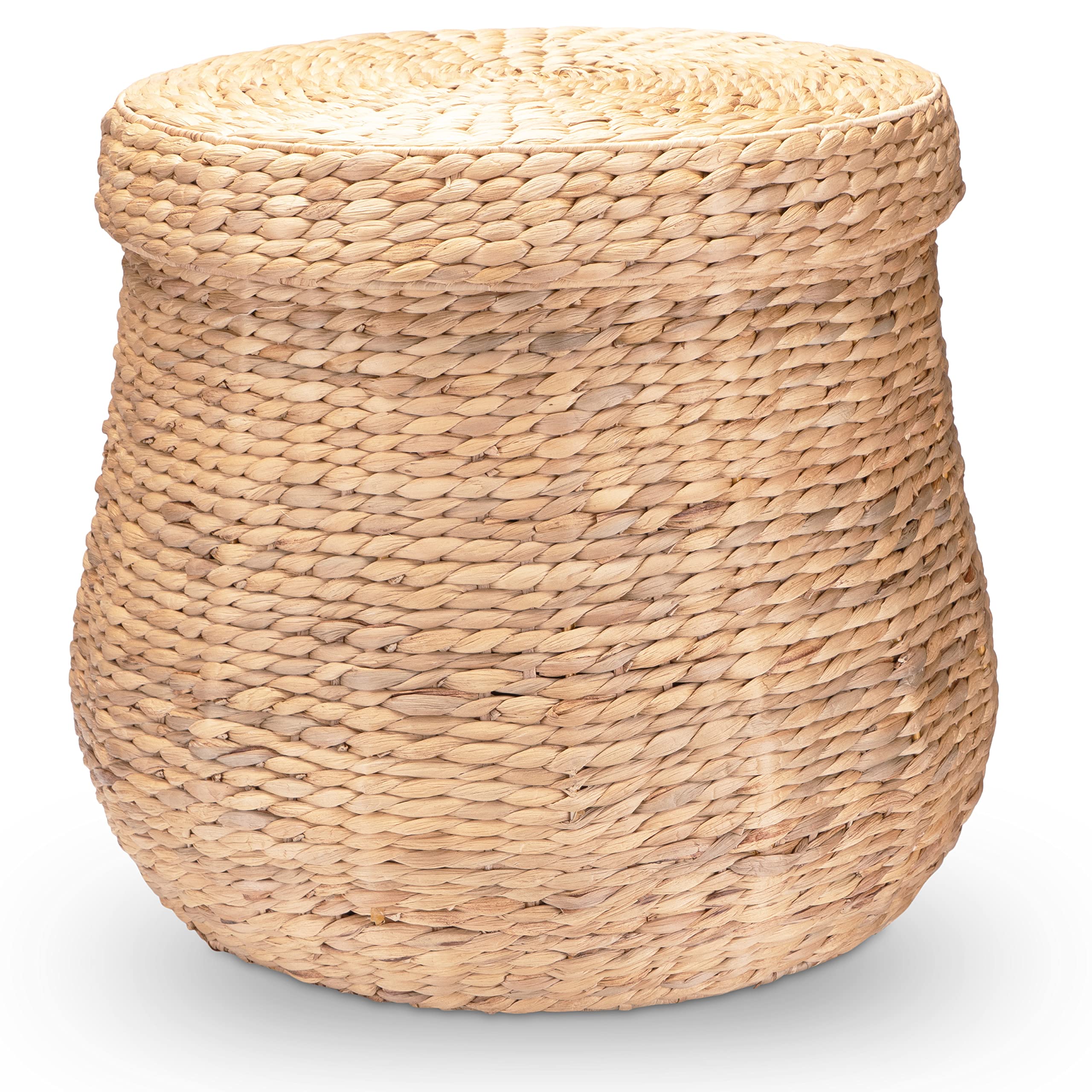 Decorasian Panier à linge tressé avec couvercle – Grand et rond – Grand panier en jacinthe d'eau avec anse – Panier à linge en rotin avec poignée – Rangement – 58 cm DA-B0050 Naturel
