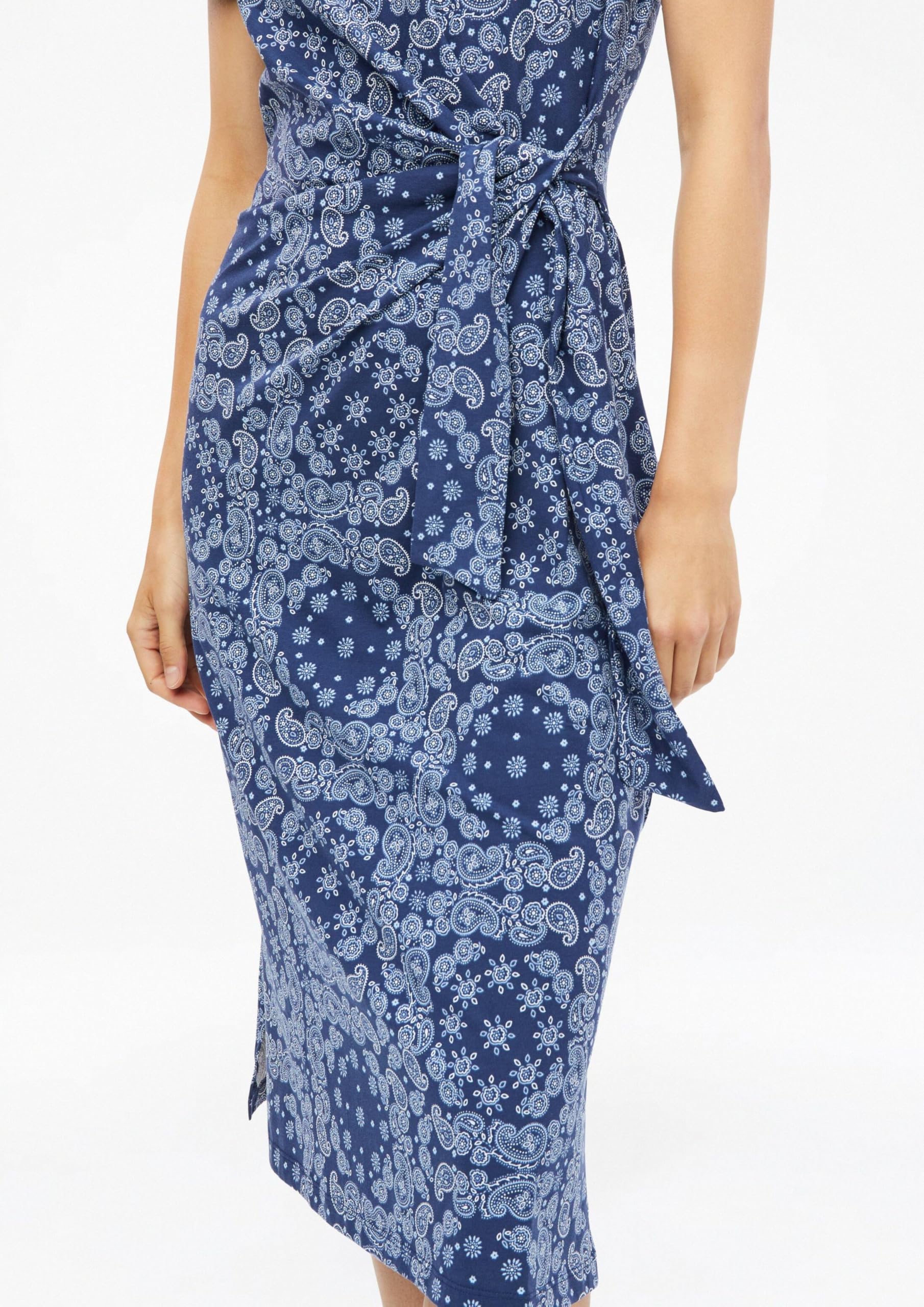 s.Oliver Damen Midi-Kleid – Regular Fit, Jersey, All-Over-Print, Knotendetail