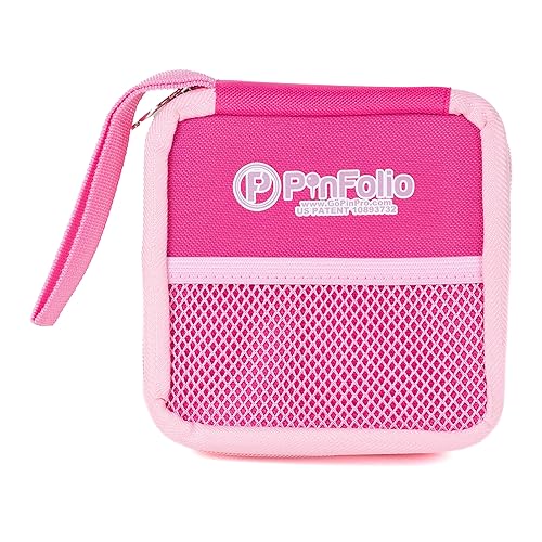 PinFolio Mini Show Pin Display Bag, Lightweight & Compact Mini Sports Pin Book with Carry Strap for Easy Trading Up to 48 1-Inch Enamel Pins (Pink & Light Pink) - Pink & Light Pink
