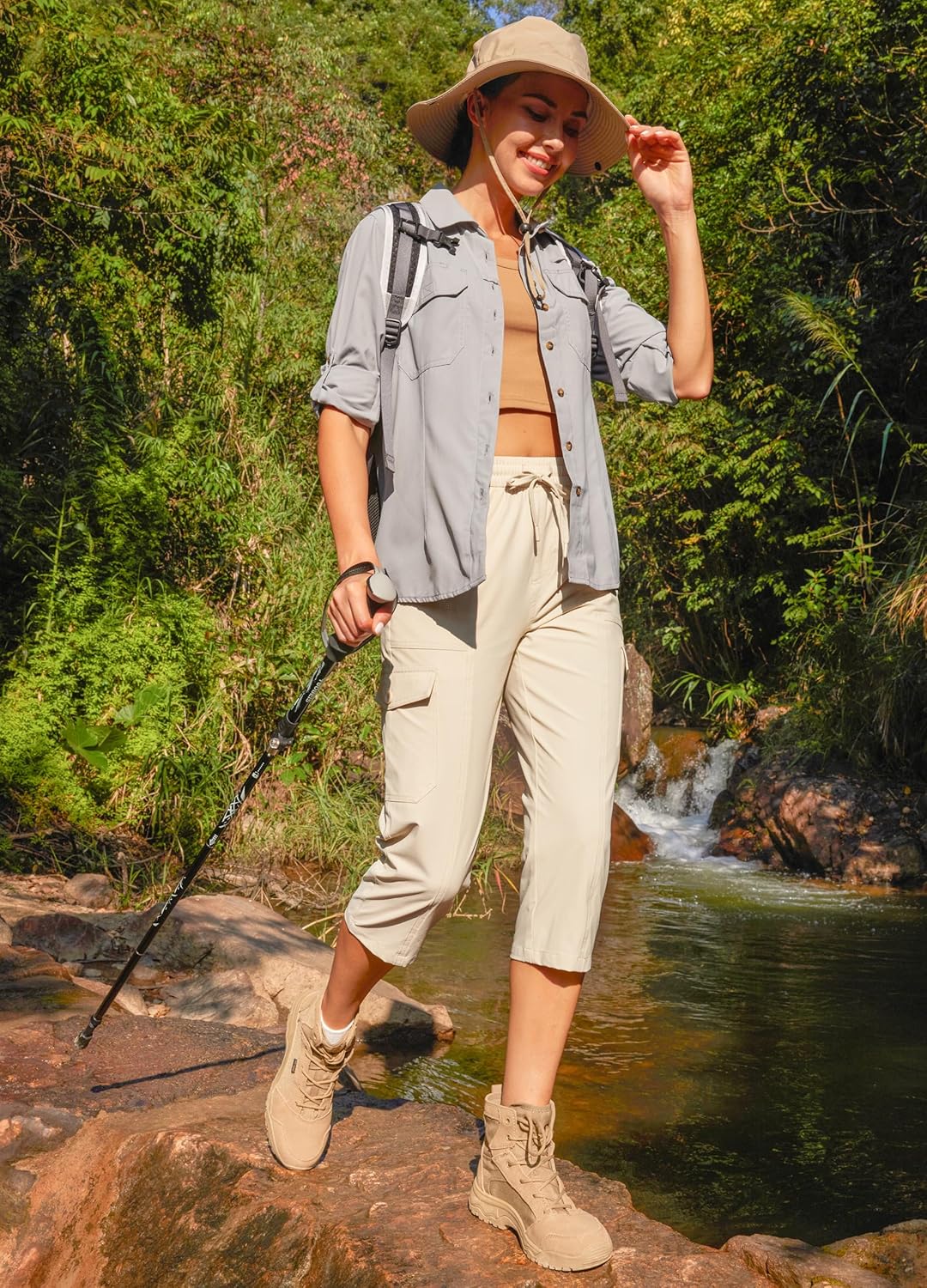 Libin Women's Capri Pants Cargo Capris Travel Hiking Casual Summer Cropped Pants Stretch Quick Dry Water Resistant - Image 3