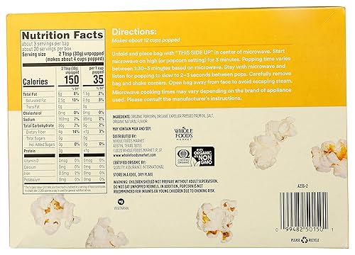 Miniatura 30 de 365 by Whole Foods Market, Palomitas de maíz orgánicas sin aceite o sal para microondas, 9 onzas