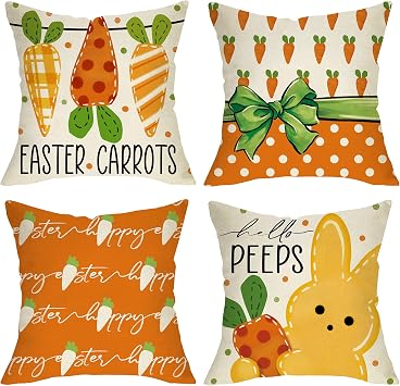 Happy Easter Carrots Peeps Decorative Throw Pillow Covers