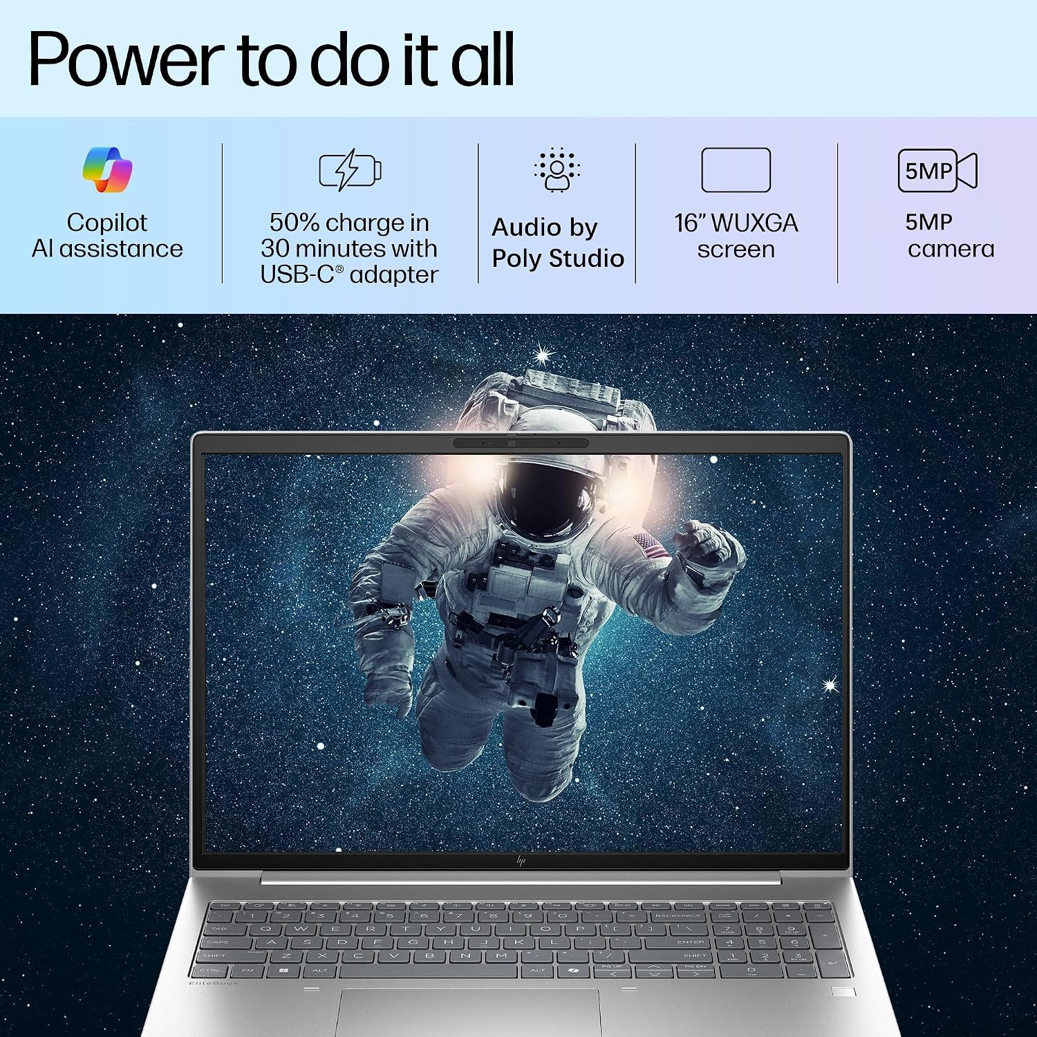 HP 2026 EliteBook 16" Business Laptop, AMD Ryzen 5 200 Copilot AI PC, 32GB DDR5 RAM, 1TB PCIe SSD, FHD+, Enterprise Security, Fast Charging, WiFi 6E, Backlit KB, Fingerprint Reader, Windows 11 Pro image 3