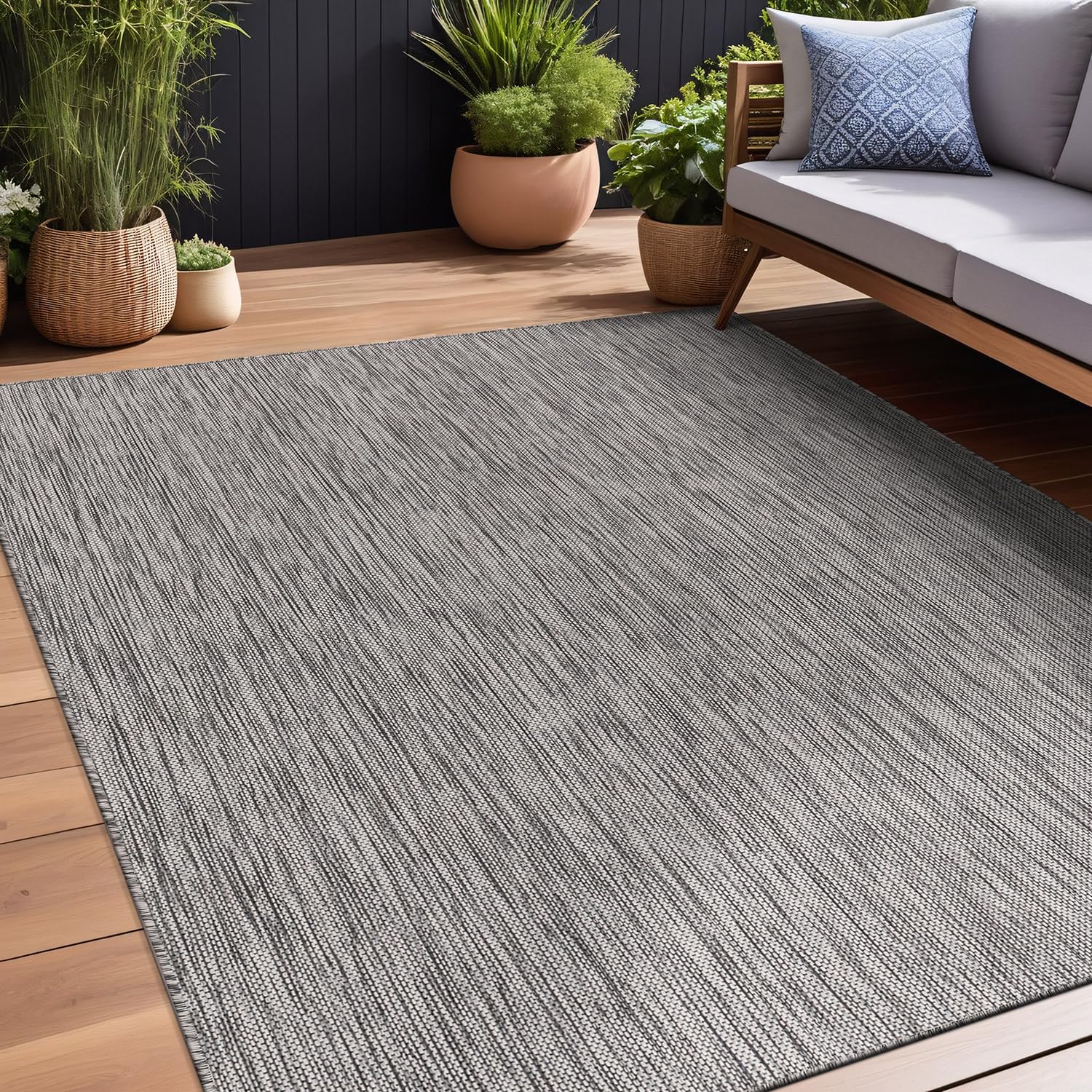 Beverly Rug Indoor Outdoor Rug 9x12, Washable Outside Carpet for Patio, Deck, Porch, Solid Modern Area Rug, Water Resistant, Silver Gray