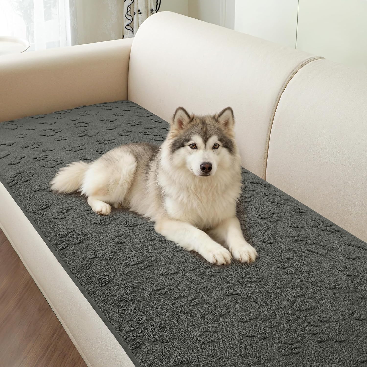 Foxdecor Couch Covers for Dogs Washable, Non-Slip Fuzzy Pet Couch Covers for Sofa Pet Friendly, Dog Sofa Cover Protector. (Grey, 28" x 82")