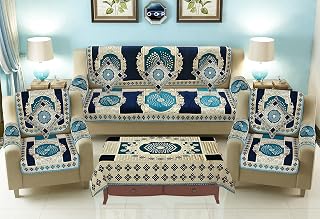 SAWNA Homes Sofa Cover with Cushion Cover and Table Cover - 3 Seater and 2 Seater Chenille Jackquard Sofa Covers with Arm Price In India