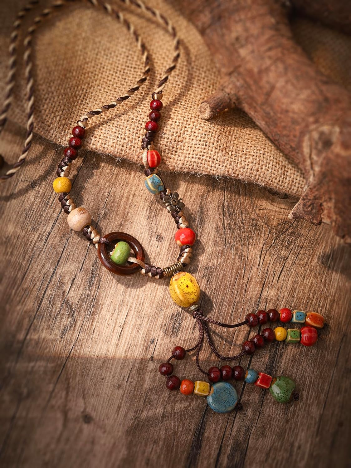 MINACHI Boho Vintage Ceramic Floral Beaded Long Necklace, Personality Jewelry for Women - Image 5