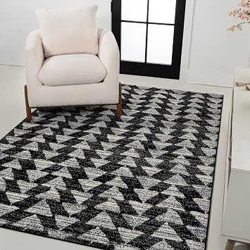 Moroccan Triangle Geometric Area Rug 5X8 Black/Cream, Indoor Rug