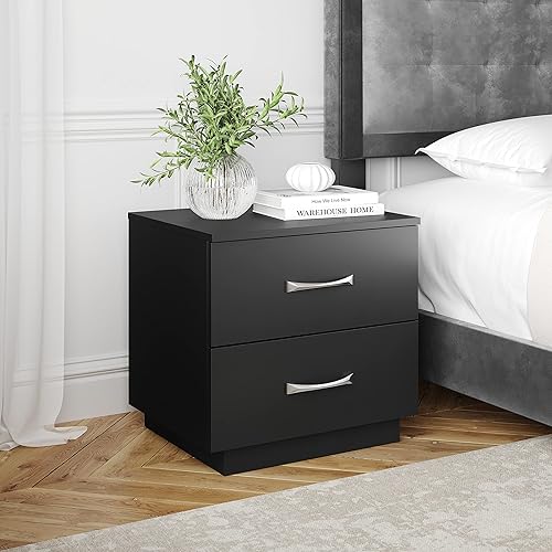 Boyd Sleep Mesita de noche para dormitorio: Hamilton Almacenamiento de dos cajones con base de pedestal, negro Negro,Negro/blanco,Blanco,Barnwood