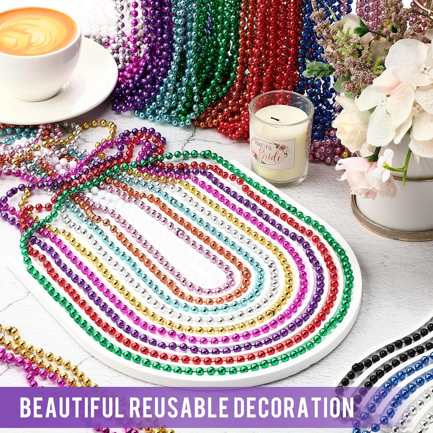 Ecally 240 Pcs Mardi Gras Beads Necklaces Bulk for Party 12 Vibrant Colors 6 mm 32" Long Neon Beads Necklaces Halloween Party Accessories for Parade, Carnival, Christmas Back to School and Event Decor