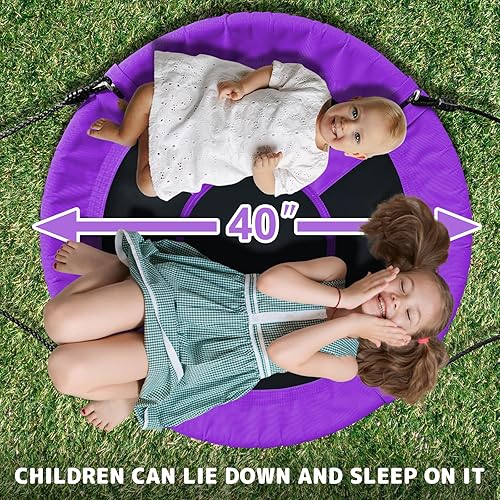 Miniatura 7 de AB - Columpio de platillo para niños, columpio de árbol al aire libre de 40 pulgadas con capacidad de peso de 660 libras, tela Oxford impermeable